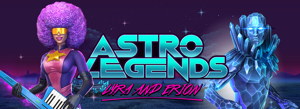 Astro Legends Slot Logo mit Lyra und Erion im Weltall